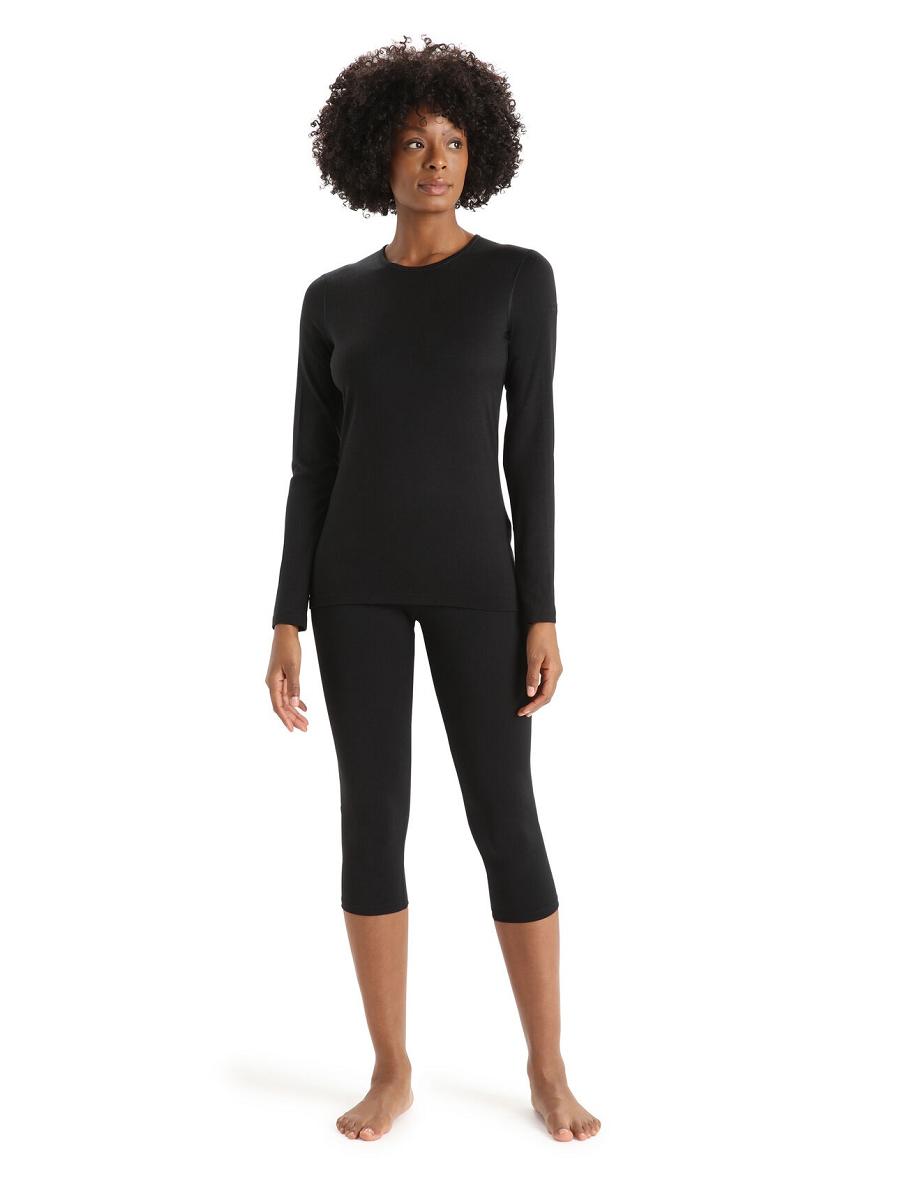 Base Layers Icebreaker Merino 200 Oasis Long Sleeve Crewe Thermal Top Damskie Czarne | PL 1016FDNM